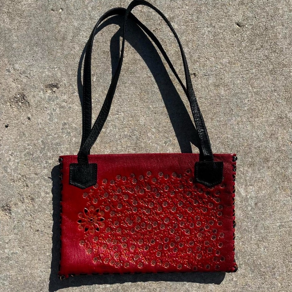 Elegant Red Floral Cutout Tote Bag
